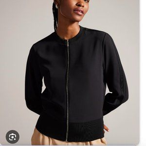 Ted Baker Jehney Knit Trim black Cardigan sweater size 4 like new